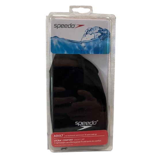 Speedo Swim Cap Adult Lycra Comfort Black Quick Dry Lightweight NEW - Picture 1 of 8